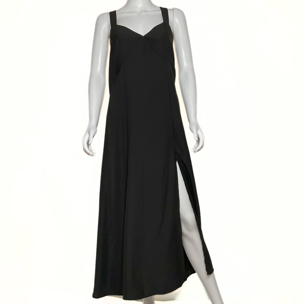Banana Republic Black Criss Cross Straps Maxi High Slit Dress Womens SZ MP Flowy